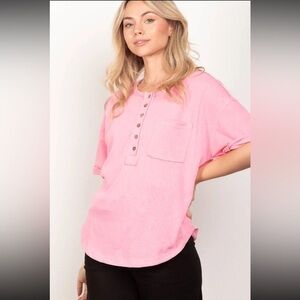 Very J Twisted Sleeve Band Henley Top